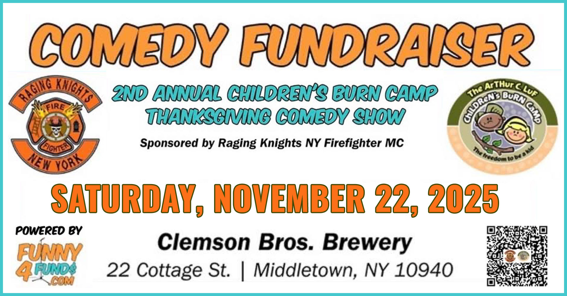 COMEDY FUNDRAISER - November 22, 2025 - Clemson Bros. Brewery - Sponsored by Raging Knights FF NY MC
